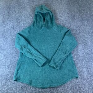 LOFT Hooded Sweater Womens Large Teal Green Good Knit Stretch Pullover Hooded